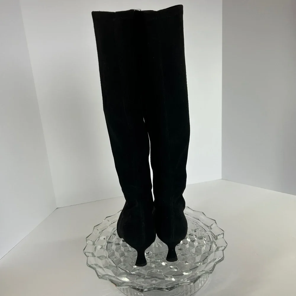 Stuart Weitzman Suede Leather‎ Over the Knee Pull On Boots Kitten Heel Black